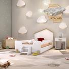 Cama Infantil Montessoriana com Colchão e Escadinha Juvenil Ayla - Branca e Natural Cama Infantil Montessoriana com Colchão e Escadinha Juvenil Ayla - Branca e Natural