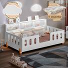 Cama Infantil Montessoriana com Colchão Juvenil Led e Nicho Nina Branca + Luminária Led