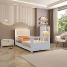 Cama Infantil Montessoriana Reversível Led Rattan e Grade de Proteção Wave Casatema MadeiraOriginals