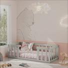 Cama Infantil Montessoriane Com Grade Cinza