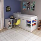 Cama Infantil Multifuncional com Escrivaninha, Gaveta e Armários CM8021 Branca Tecnomobili
