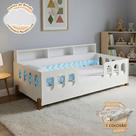 Cama Infantil Nina em Mdf com Colchão e Enxoval Trança Azul com Luminária Nuvem Led em Mdf - Branco