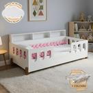 Cama Infantil Nina em Mdf com Colchão e Enxoval Trança Rosa 2,5m e Luminária Nuvem Led em Mdf - Bran