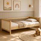 Cama Infantil Paglia Solteiro com Tela de Rattan Palinha Natural para Colchão de 0,88 Largura Grade Lateral Carvalho Malva