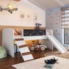 Cama Infantil Playground Elevada com Escorregador Rampa Branco