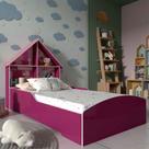 Cama Infantil Proteção Lateral e Cabeceira Casinha Rosa - Rede Móveis