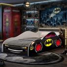 Cama Infantil Solteiro Formato Carro Batman Adesivada Estrutura MDF Resistente Quarto Menino