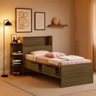 Cama Isa Solteiro Resistente De MDF Com Bau Nichos E Gavetas Para Quarto Estilo Moderno