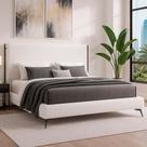 Cama Japonesa com Cabeceira Almeria Corea Casal Bouclé Off White - Sallar Home