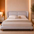 Cama Japonesa com Cabeceira Casal Blind Haru Linho Cinza Claro - Sallar Home Cama Japonesa com Cabeceira Casal Blind Haru Linho Cinza Claro - Sallar Home