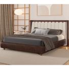 Cama Japonesa com Cabeceira em LED Seo-Yeon King material sintético Marrom / Linho Off White - Sallar Home