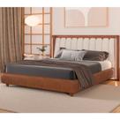 Cama Japonesa com Cabeceira em LED Seo-Yeon Queen material sintético Caramelo / Linho Off White - Sallar Home