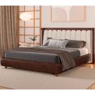 Cama Japonesa com Cabeceira em LED Seo-Yeon Queen material sintético Marrom / Linho Off White - Sallar Home