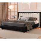 Cama Japonesa com Cabeceira em LED Seo-Yeon Queen material sintético Preto / Linho Off White - Sallar Home