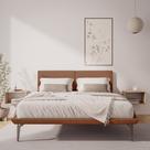 Cama Japonesa Toquio Queen com Cabeceira Almofada Linho Telha