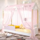 Cama Jéssica Solteiro Branco/Rosê com Voal Rosa e LED