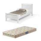 cama juvenil branco com colchão mdf e pes de madeira com colchão