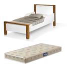 cama juvenil branco marrom com colchão mdf e pés de madeira com colchão