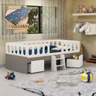 Cama Juvenil Lara Solteiro com Nichos Escadinha e Colchão e Cinza - Baby Mobília - Branco