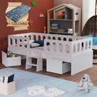 Cama Juvenil Lara Solteiro com Nichos Escadinha e Colchão em Madeira Baby Mobília Premium - Branco