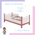 Cama Juvenil Nuvem Rosa e Branca Infantil Para Menina Com Grade de Proteção
