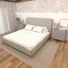 Cama King com Cabeceira Estofada e 2 Mesas com Gavetas MDF Cama King com Cabeceira Estofada e 2 Mesas com Gavetas MDF