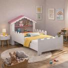 Cama Magia Juvenil Estilo Casinha - Branco com Rosa