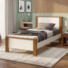 Cama Mila Solteiro Pés de Madeira com Colchão D20 para Quarto Moderno e Dormitório - Branco com Mel