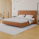 Cama Moderna Aspen King Box com Cabeceira Estofada Base Flutuante PU Caramelo G99 - Gran Belo