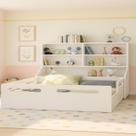 Cama Montessoriana Casal com Cabeceira Organizadora de Brinquedo Estante e Baú