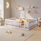 Cama Montessoriana Casal Giulia Madeira Maciça com Grade Branco - Casatema