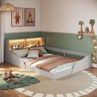 Cama Montessoriana Casal Infantil com Protetor e Iluminação LED Lille Bege/Arenas