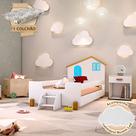 Cama Montessoriana Infantil Juvenil Belissima Azul - Branco e Amêndoa + Luminária Led + Colchão