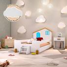 Cama Montessoriana Infantil Juvenil Belissima Azul - Branco e Amêndoa Luminária Led