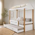 Cama Montessoriana Infantil Sara Solteiro C/ Led e Cama Auxiliar - Branco/amêndoa