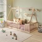 Cama Montessoriana Solteiro com Grade e Telhado Giulia Casatema MadeiraOriginals