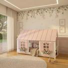 Cama Montessoriano Casinha Bela - Madeira Maciça Branco/Rosa Housin