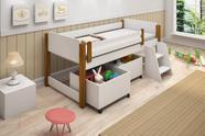 Cama Naty branco com nichos, escada e pés em madeira