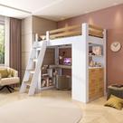 Cama Office Infantil Multifuncional com 6 Gavetas e Escrivaninha Micenas Yescasa Branco/Freijó