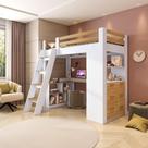 Cama Office Infantil Multifuncional com 6 Gavetas e Escrivaninha Micenas Yescasa Branco/Freijó