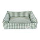 Cama para animais de estimação aconchegante para cães e gatos, tecido de algodão xadrez verde