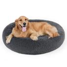 Cama para animais de estimação, cachorro/bebê, gato, cama calmante, travesseiro de pele sintética em forma de rosquinha