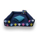 cama para cachorro grande cama de cachorro caminha retangular azul marinho+ mantinha