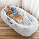 Cama para cães WROS, ortopédica humana, lavável, pele sintética, cinza, 180x115x30cm