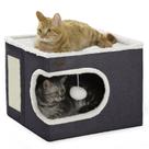 Cama para gatos Garnpet Cube House Indoor com Scratch Pad, cinza escuro
