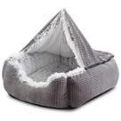 Cama para Perros MIXJOY 76 cm Rectangular con Cueva y Manta con Capucha Gris