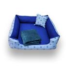 cama pet cama casinha pet médio caminha pet até 12kg +mantinha ( azul coroinhas )