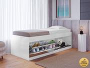 Cama PET Solteiro com Sapateira embutida Vanessa Framar Branca
