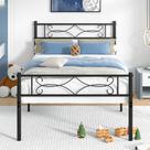Cama plataforma VECELO tamanho solteiro com cabeceira, estrutura de metal