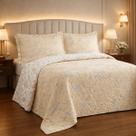 Cama Posta King Lauryn Colcha Luxo Algodão Bordado 3 Pçs Cor:CAQUI